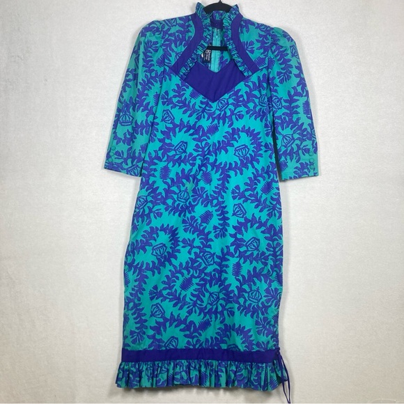 Hawaiian Heritage Dresses & Skirts - Hawaiian Heritage Women’s Sheath Dress  3/4 Raglan Sleeves Green Purple Sz6